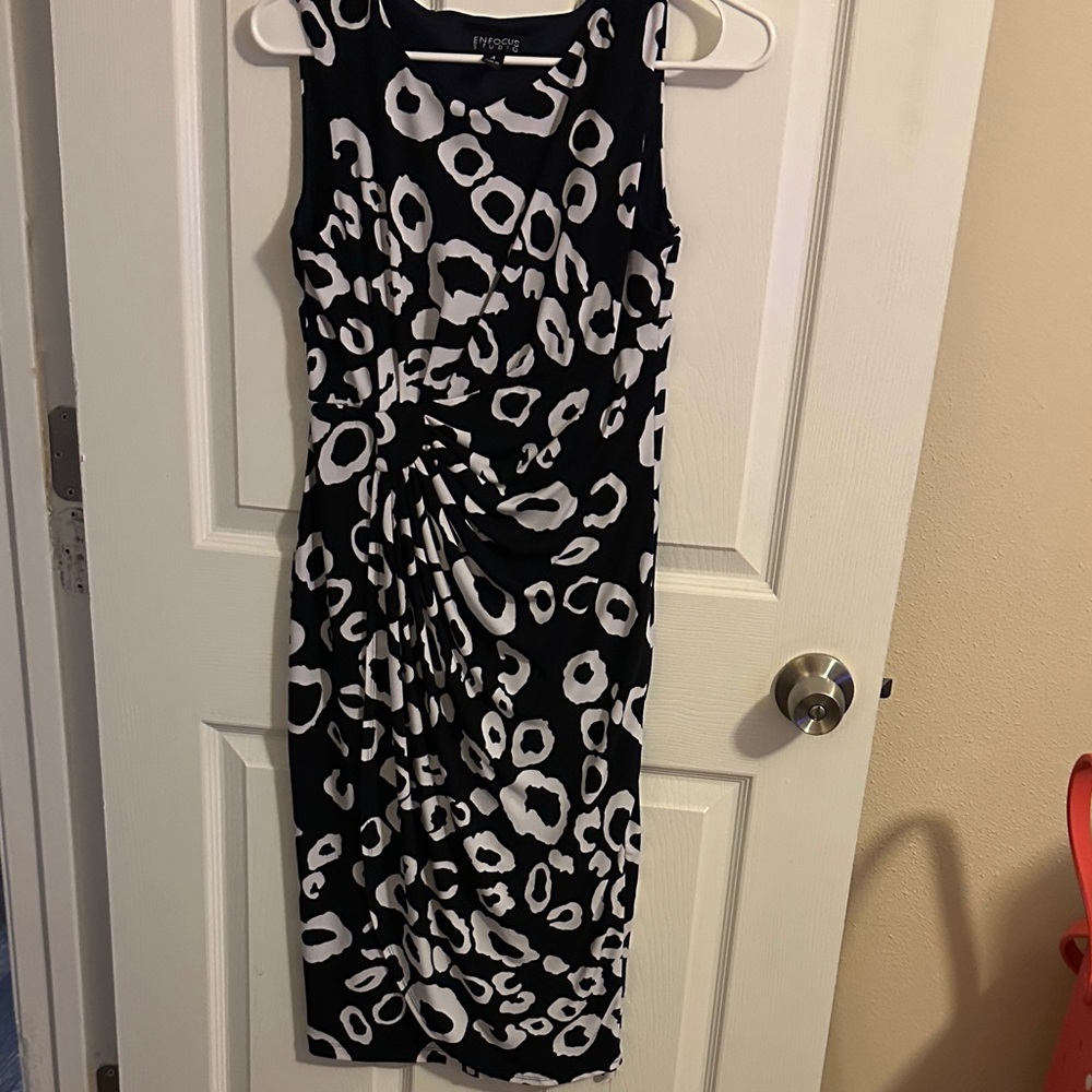 Enfocus Studio Black and White Patterned Midi Dress